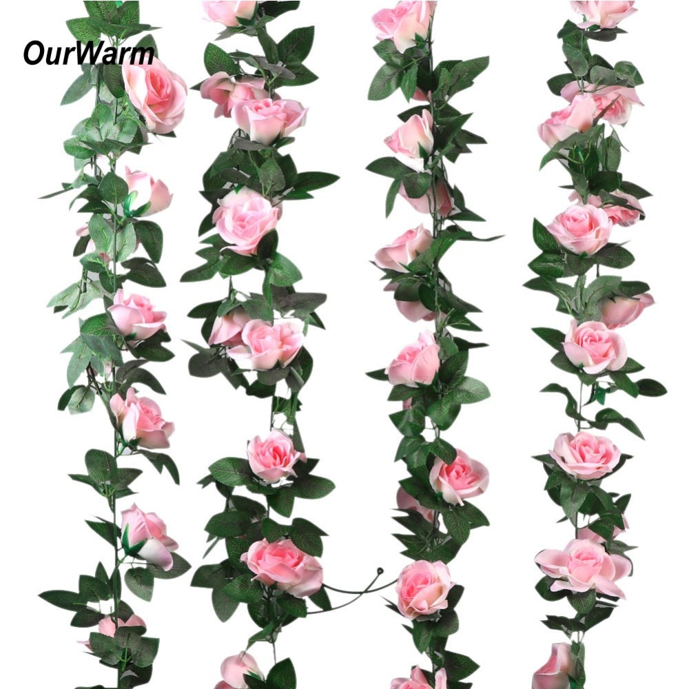 OurWarm 2.3M Silk Rose Vine Flower Garland Wedding Decoration Artificial Rose Garland DIY Bridal Wreath Artificial Decorations