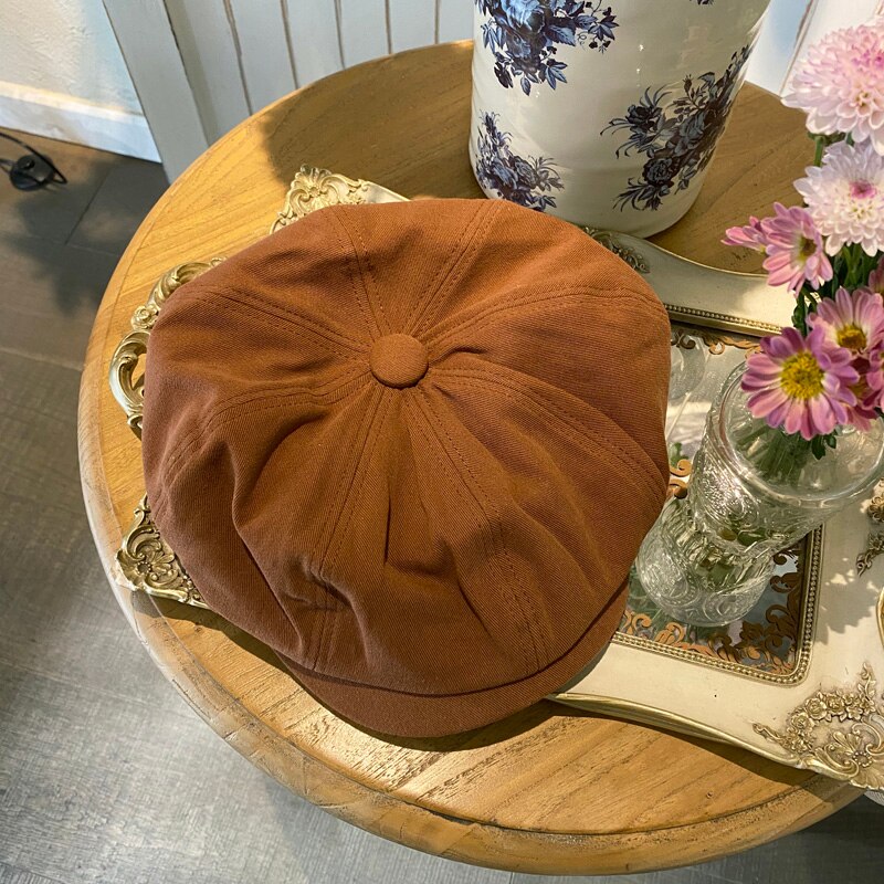 Sombrero octogonal de artista británico para hombre y mujer, gorro Retro de , boina de pintor, de primavera y verano: Marrón