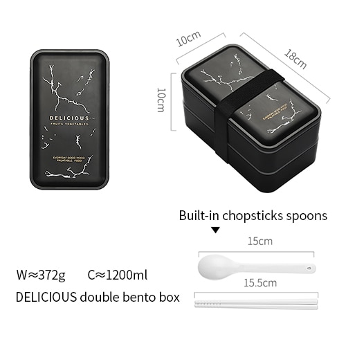 Portable Rectangular Lunch Box Double Plastic with Compartments Bento Box 1200ml Microwave Tableware Food Storage Container: Delicious