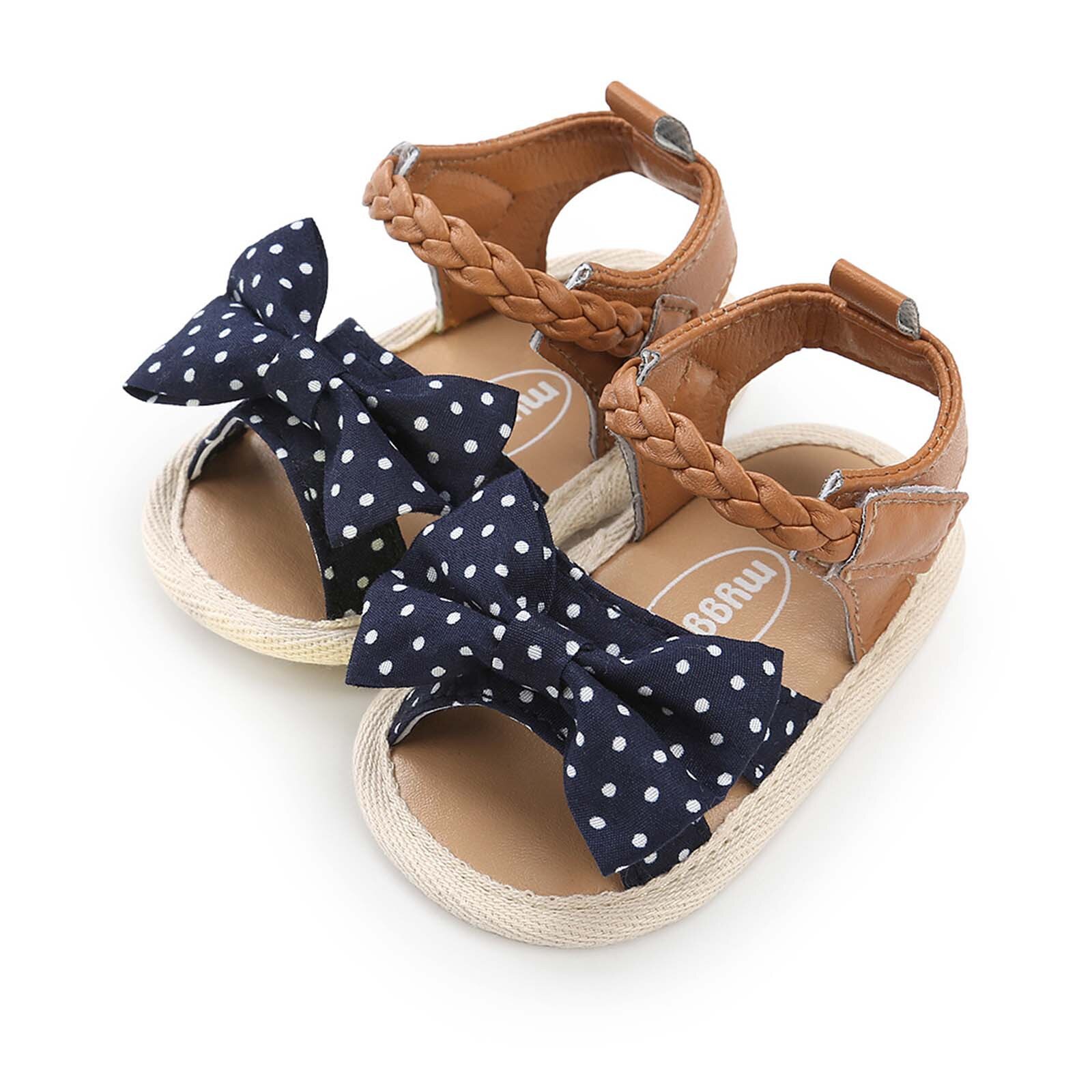 Baby Meisjes Boog Sandalen Zachte Non-Slip Rubberen Zool Platte Wandelschoenen Jurk Schoenen Zomer Platte Wandelschoenen Sandalen voor Kids: Dark Blue / 4