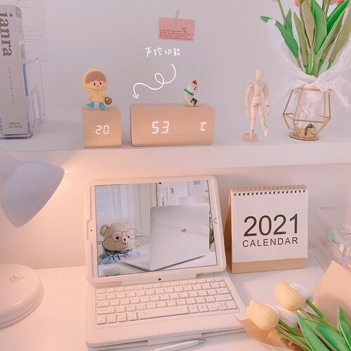 Led Houten Digitale Klok Intelligente Datum Temperatuur Elektronische Bureau Slaapkamer Alarm Usb Digitale Klok Horloge Thuis Klok DB60SZ: style1