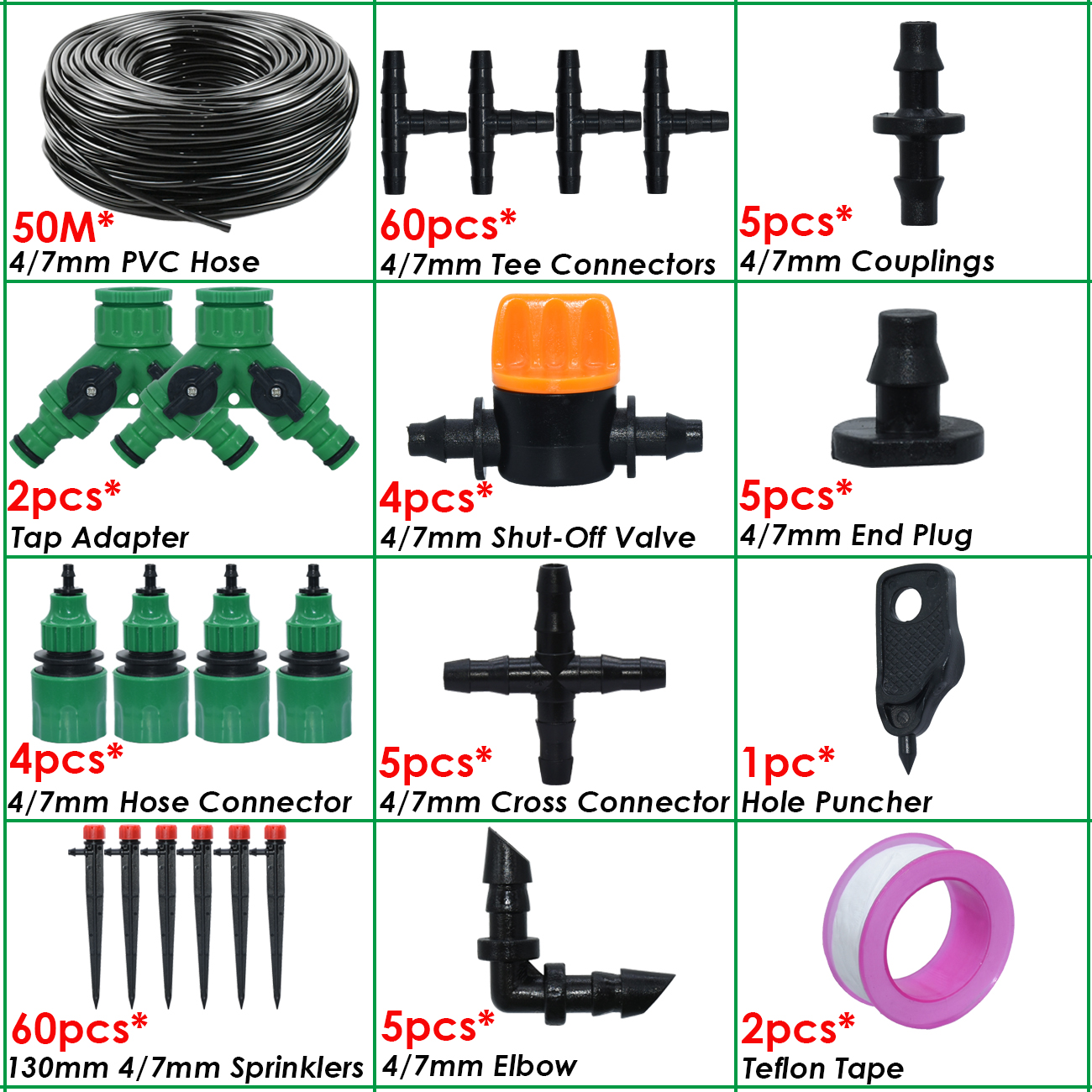 Drip Irrigation System 1/4" Hose 360 Degree Adjustable Sprinkler Kit 4-Way Garden Watering Inserting Ground Micro Flow Dripper: Orange
