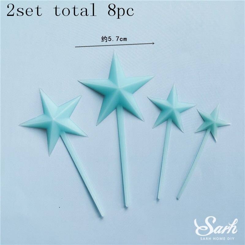 Roze Geel Blauw Sterren Cake Toppers Gelukkige Verjaardag Decoratie Voor Wedding Valentijnsdag Feestartikelen Bakken Mooie: 8pc blue stars