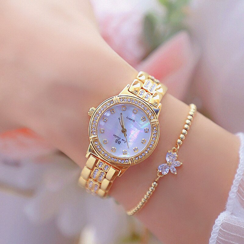 Bee sister dameshorloge luxe roségouden diamanten wijzerplaat met strass steentjes, waterdicht dameshorloge bss -13-38
