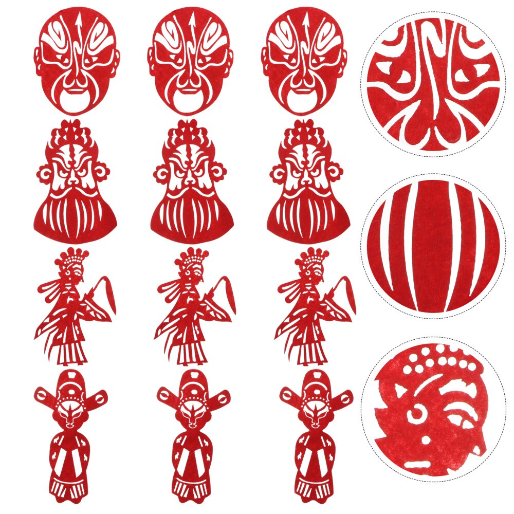 16pcs Children's DIY Chinese Paper Cuts Chinese Opera Masks Paper Cuttings (Red): Default Title