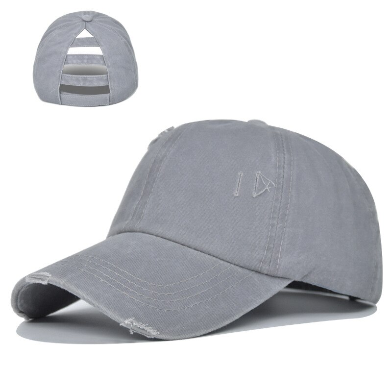 Boné de beisebol buraco lavado nova primavera sólida sunhat homens mulheres verão algodão snapback bonés hip hop chapéu de pesca retro rabo de cavalo viseira: Gray Cap