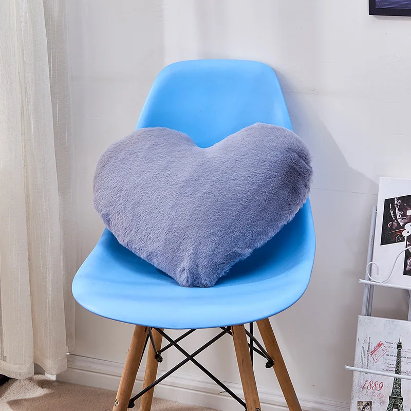 Faux Fur Sheepskin Pillow Cover Love Heart Shaped Sofa Cushion Cover Solid Colour Beds Pillowcase Valentines Day Home Decor: black