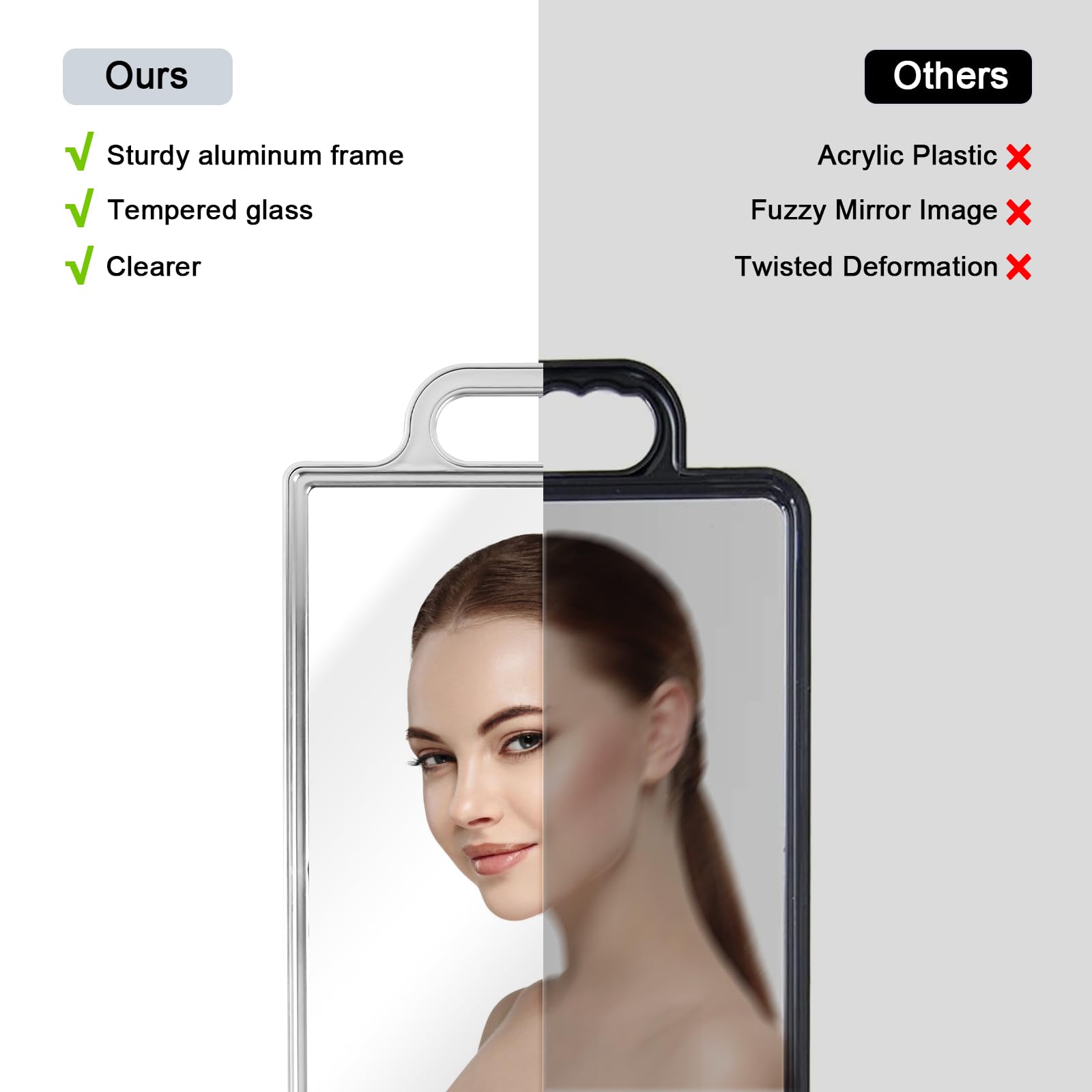 Opvouwbare dansspiegel, 1 inch met handvat en draagtas, draagbare opvouwbare spiegel voor thuisfitnessstudio, dansoefening, spa, schoonheid