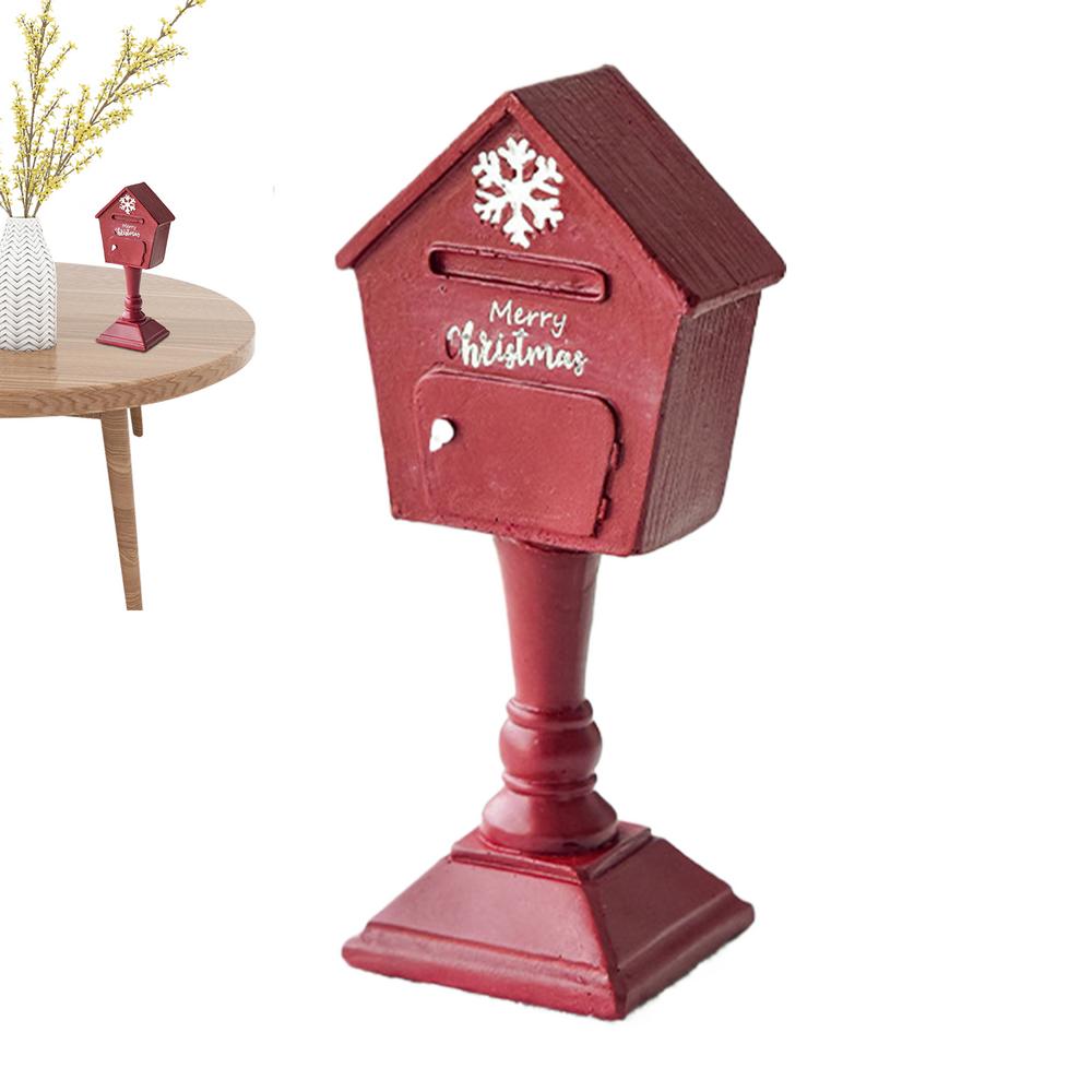 Kleine kerstbeeldjes kerstboom autostandbeeld hars brievenbus miniatuur kerstboom en auto kerst tafelblad brievenbus: GRIJS