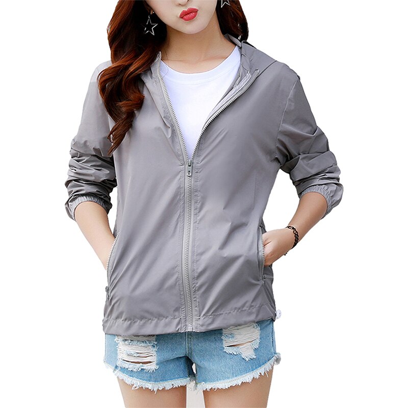 Summer Autumn Thin Sun protection clothing Jackets Women Causal Sport Jackets Zipper Lightweight Breathable Hooded Coat