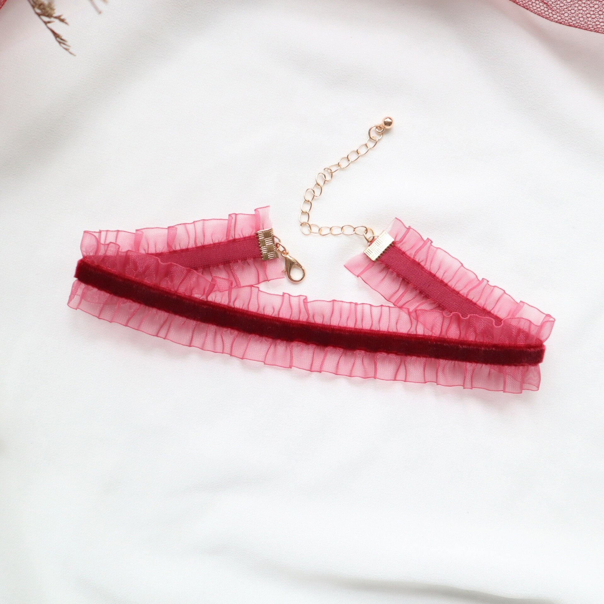 Doreen Box Velvet Choker Necklace Wine Red Rose Flower Crane Pendants Women Collar Chains Party Club Girls Jewelry,1PC: 11