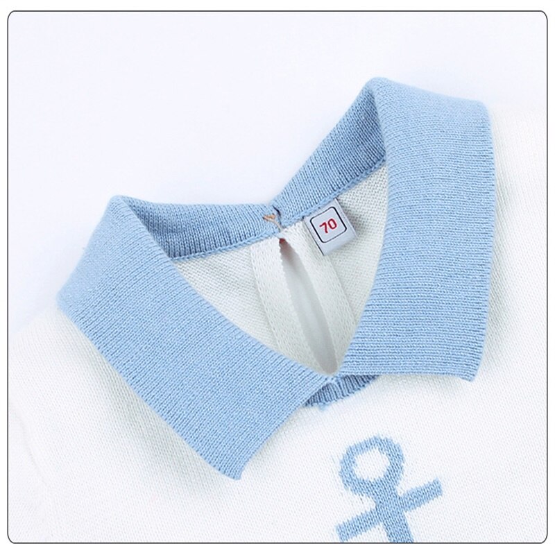 cotton knitted baby Sweater boy blue navigation theme Sweater turn down collar knitting inner clothes short sleeve boy jumpers