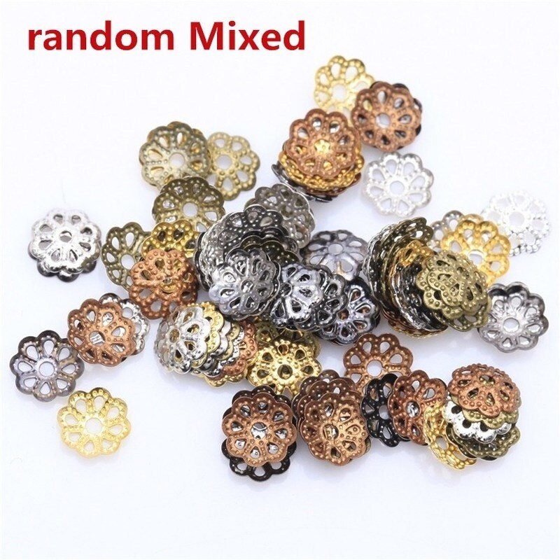 500pcs/Lots Silver Gold Plated 6mm Metal Filigree Flower DIY Bead End Caps Findings for Jewelry Making: Mixed color 6mm