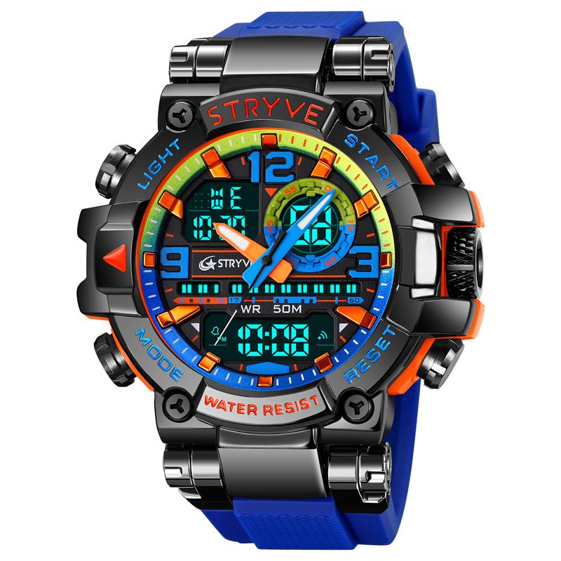 STRYVE Men's Watch Digital-Analog Dual Movement 5ATM Waterproof Watches Sports Watch for Men's 8025: Blue