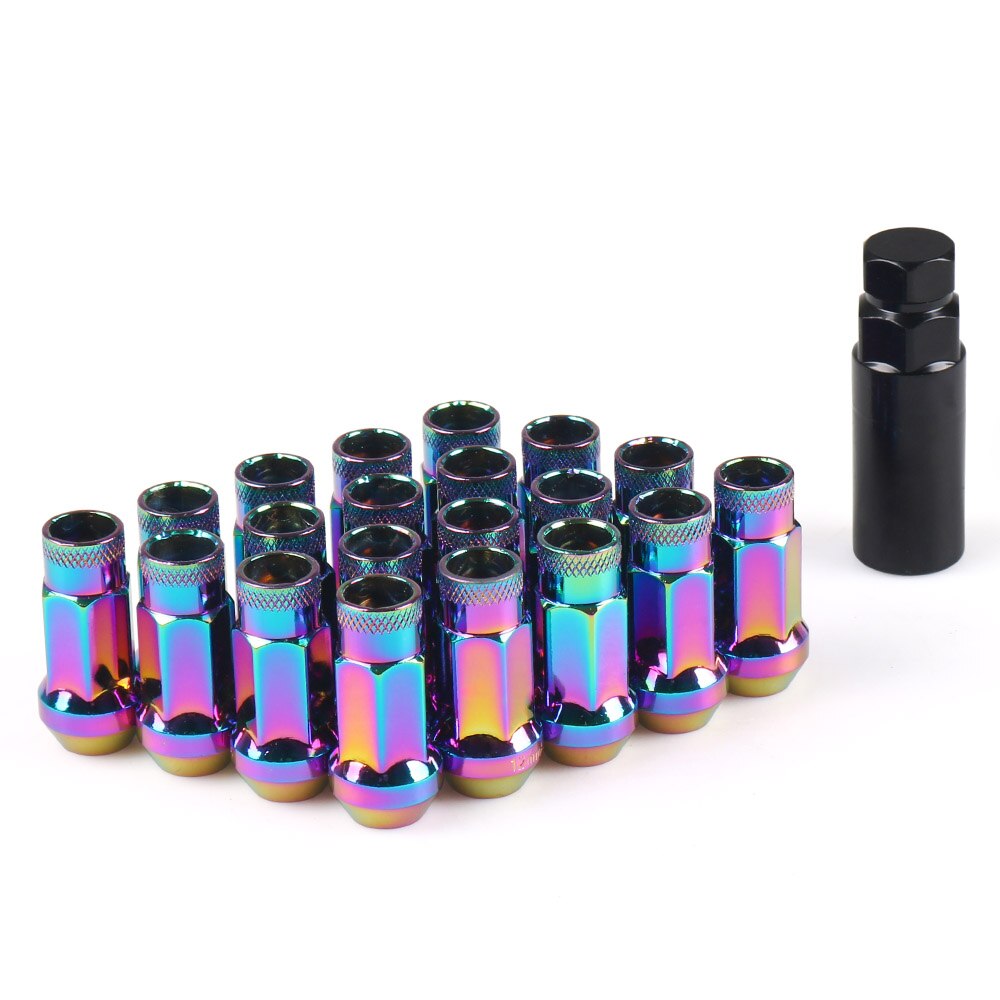 20 PCS M12 X 1.5 M12 X 1.25 Wielmoeren 47mm Iron Racing Lock Lug Wielmoeren Schroef: Neo chrome / M12x1.5