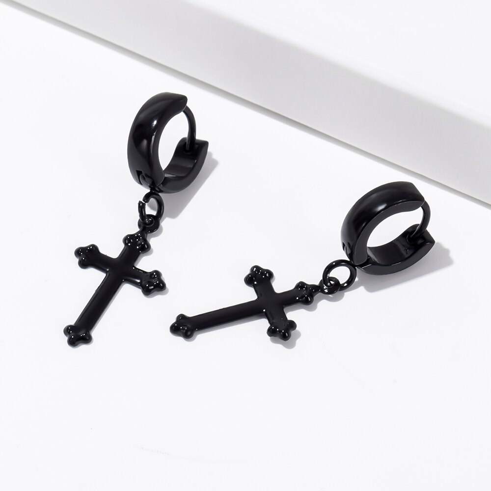 ESSFF-pendientes de acero inoxidable para mujer y hombre, aretes colgantes de Cruz Punk Rock, 14 estilos, joyería gótica,