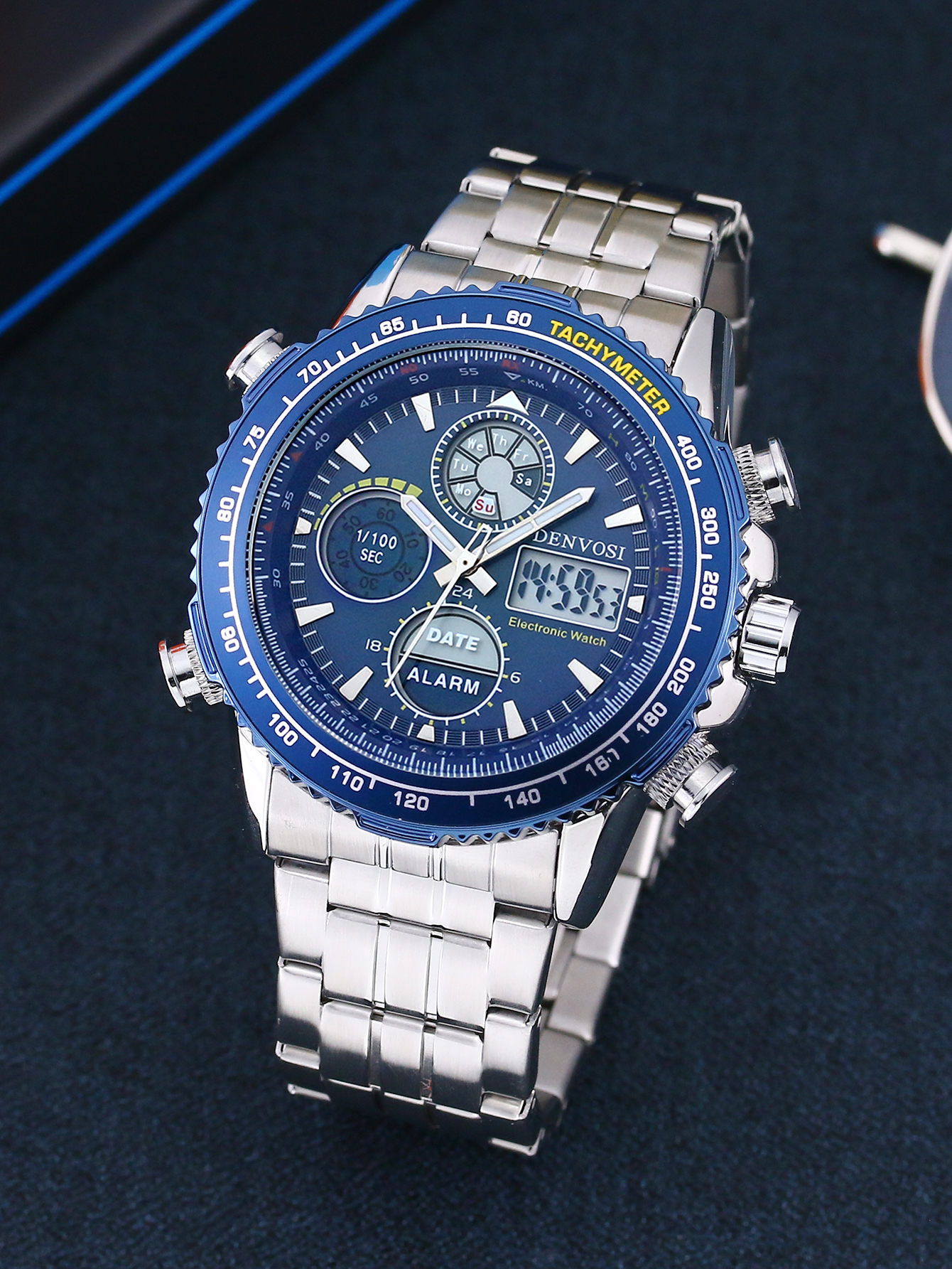 Reloj Athleisure para hombre, reloj electrónico de cuarzo luminoso resistente al agua, cronómetro con pantalla dual: Azul