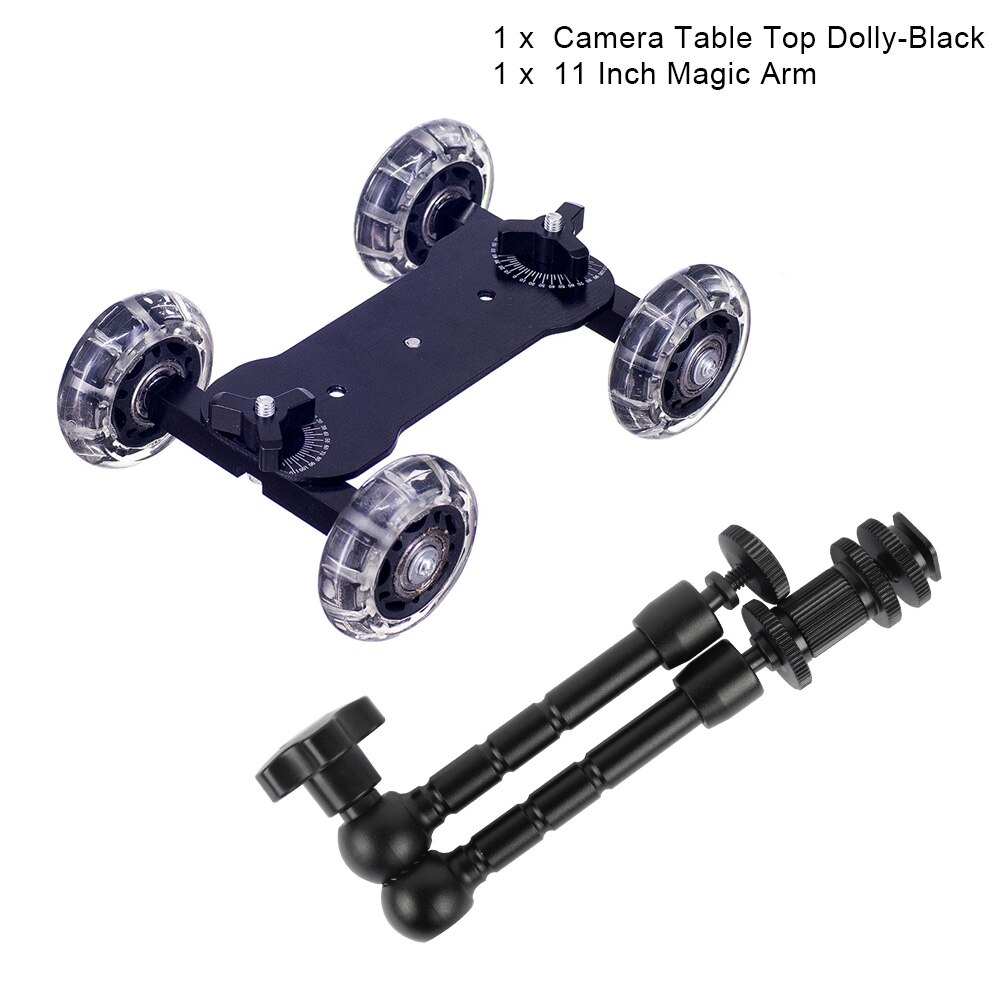 Dolly + 11 Inch Magic Arm Tafelblad Mobiele Rolling Video Rail Skater voor SLR DSLR Camera Slider Track Dolly Auto met Magic Arm: Black Car with Arm11