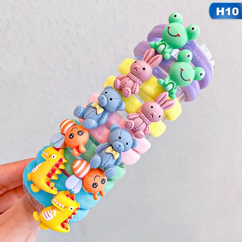 10pcs/bag Cute Cartoon Fruit Flower Elastic Hair Rubber Bands For Children Kids Girls Scrunchie Tie Hair Ring Rope Accessories: H10