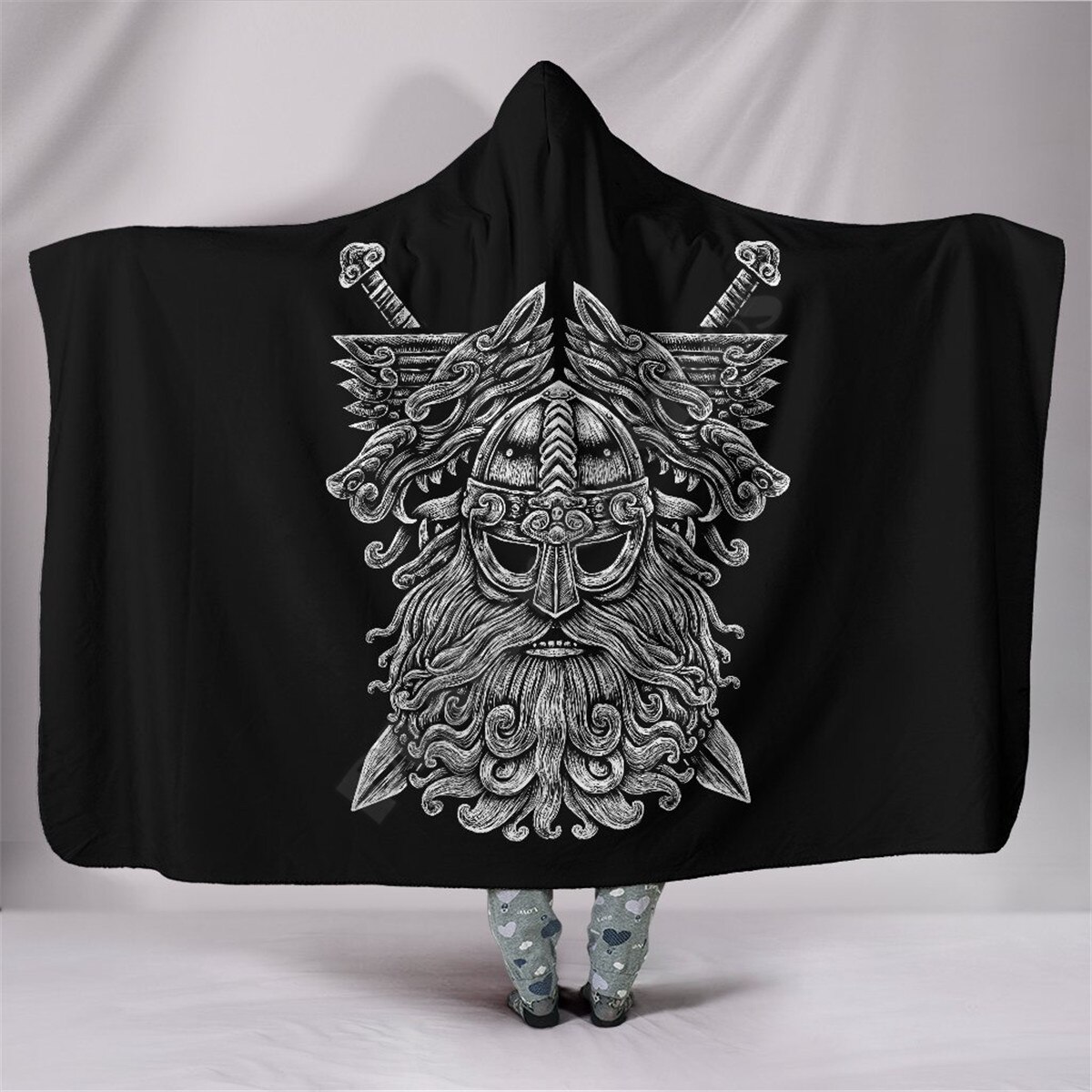 Couverture à capuche Viking, polaire Sherpa colorée pour adulte et enfant, literie en microfibre: 7 / Adult 150(H)200(W)