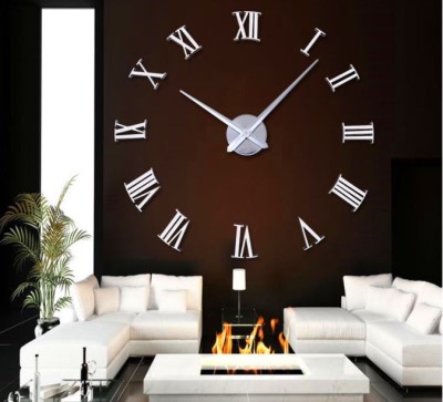Relojes de pared con números romanos, pegatinas de espejo 3D, decoración del hogar, reloj de pared 3D, bricolaje, 40CM/100CM de diámetro,: Dia 40CM Silver