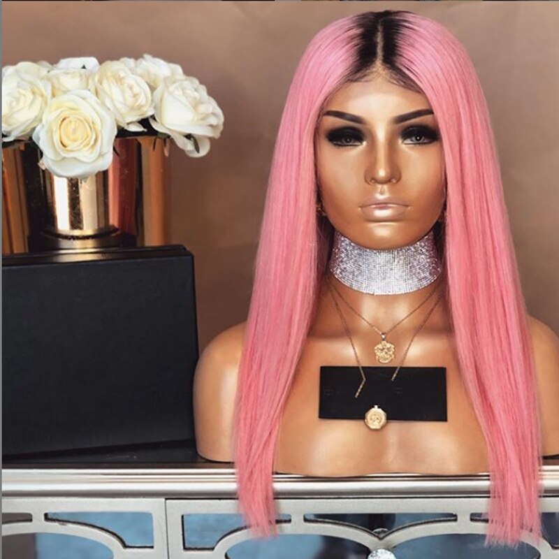 Dlme lang lige syntetisk blonde paryk til sorte kvinder varmebestandigt hår ombre pink paryk 13 x 4 blonde størrelse