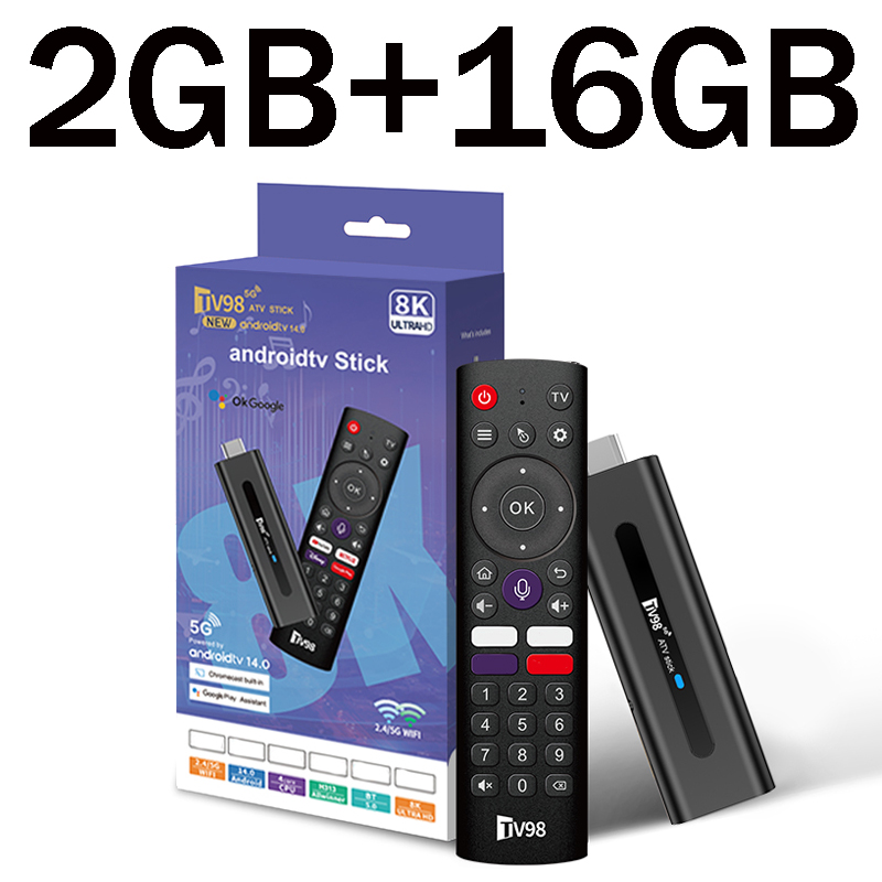 TV98 ATV Smart TV Stick Android 14 ATV Allwinner H313 Support 4G 5G Wifi HD 4K 8K TV Box BT5.0 2GB 16GB Voice remote TV Box: Beige