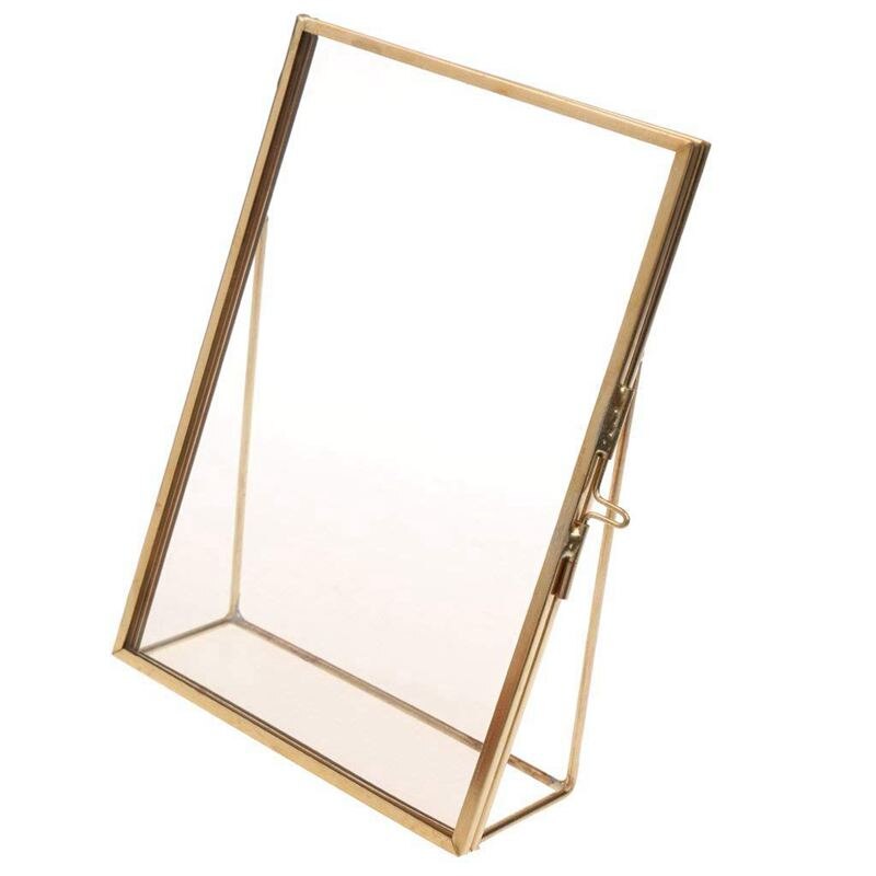 Simple Antique Rectangular Freestanding Transparent Glass Photo Frame for Home Decoration - Gold, 15.2 x 20.3 cm