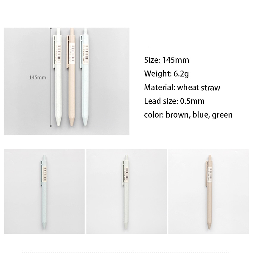 0.5mm Mechanical Pencil Brown, Blue, Green Hexagonal Barrels Automatic Drafting Pencil Wheat Straw Pencil for Writing Drawing