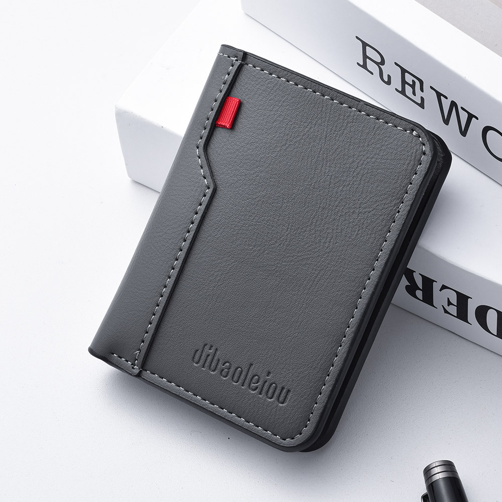 Mini portefeuille Ultra-fin en cuir PU souple pour hommes, 1 pièce, porte-cartes de crédit, court et Vertical, de: GRIS
