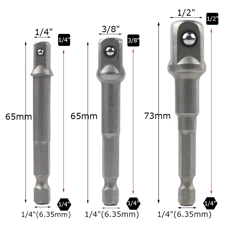 8 Pcs Universal Socket Adapter Bits Set Extension Hex Boor Moer Socket 1/4 "3/8" 1/2 "Drijfstang boor