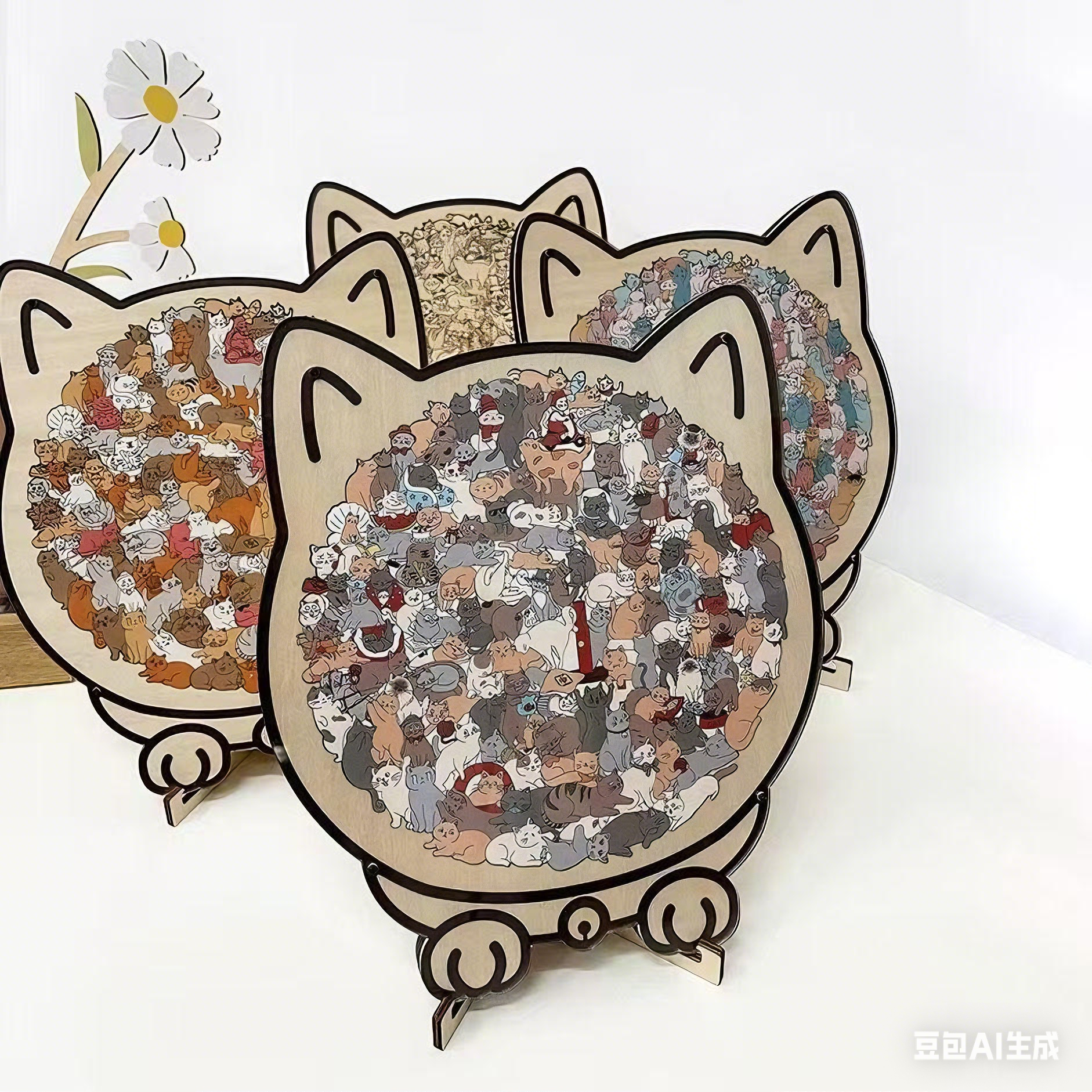 Colored Cat Shaped Wooden Jigsaw Puzzle, Cats Shaped Wooden Puzzle, Unique Animal Shape Wood Puzzle, for Cats Lov