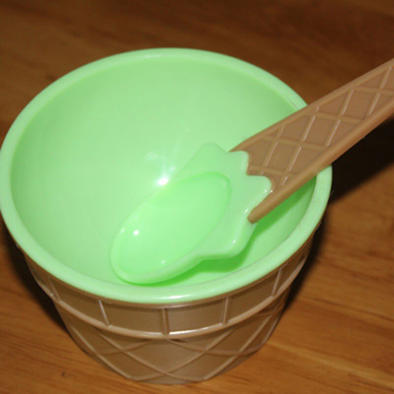 Baby Kids Ice Cream Cup Spoon Set Durable ICE Cream Cup KIds Couples Tubs Lovely Dessert Cup: Green