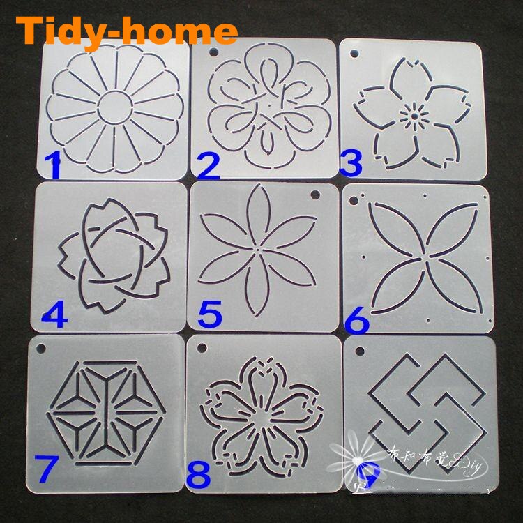 9pcs/set Japanese Style Classic Flowers Leaf Sashiko Templates Sashiko Stencil Drawing Pattern 12cm*12cm: Set A