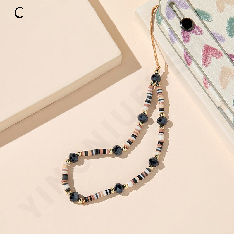 Simple Acrylic Beads Mobile Phone Chain Anti-Lost Soft Ceramic Rope Beaded Cell Phone Chain Wristband Keychain: A3
