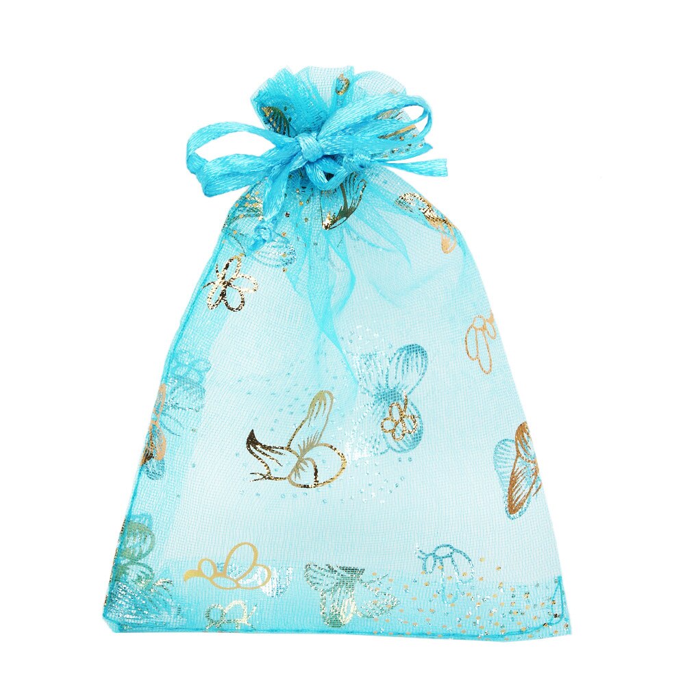 50 sztuk/partia hurtownie 9*12cm boże narodzenie ślub woal prezent torba motyl organzy torba biżuteria pakowania sznurek etui dekoracji: niebieski