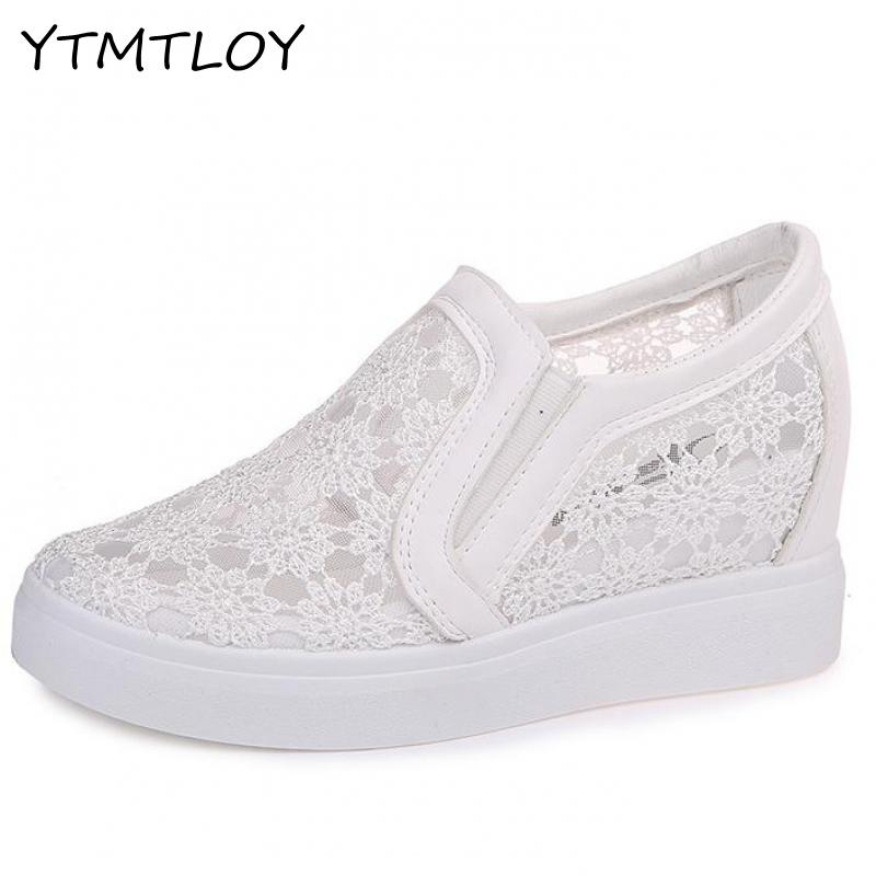 Damesko air mesh kvinde loafers flade platforme kvindesko casual wedges damesko højdeforøgende fodtøj