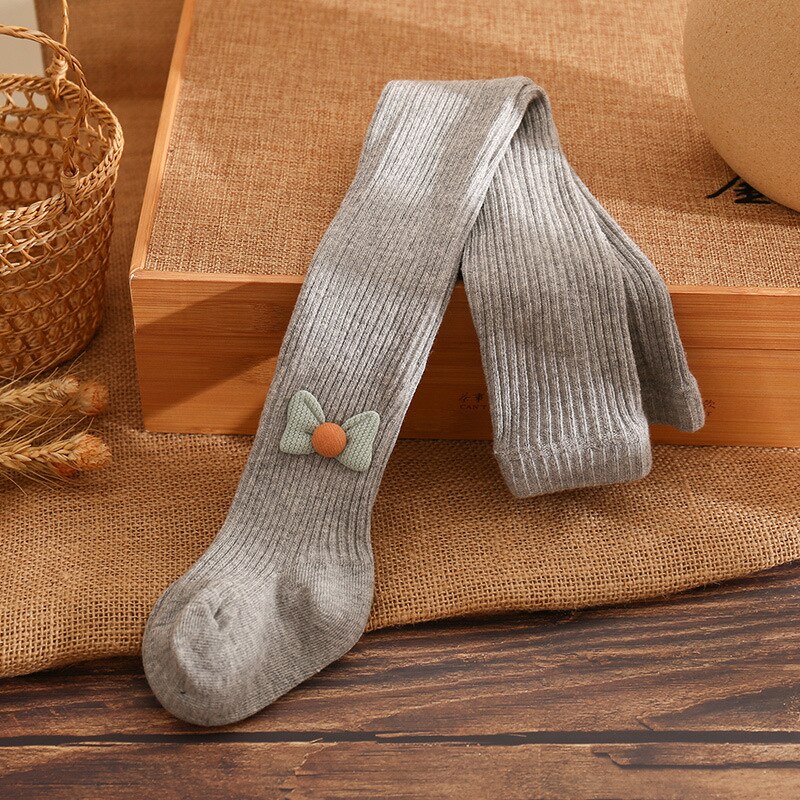 4 Kleuren Baby Meisjes Panty Panty Strik Geribbelde Hoge Taille Leggings Broek Broek 6-24 Maanden: GRAY / 12-24 months