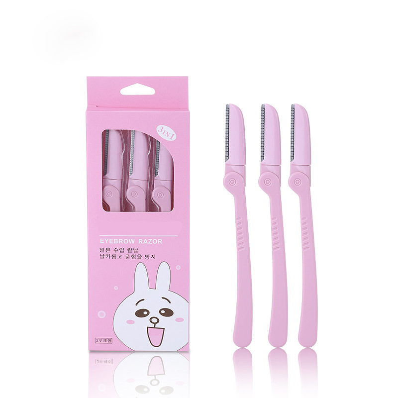 Eldridge 3Pcs/Set Pink Eyebrow Trimmer Armpit Hair Razor Beauty Face Eyebrow Shaver Stainless Steel Blades Makeup Tools