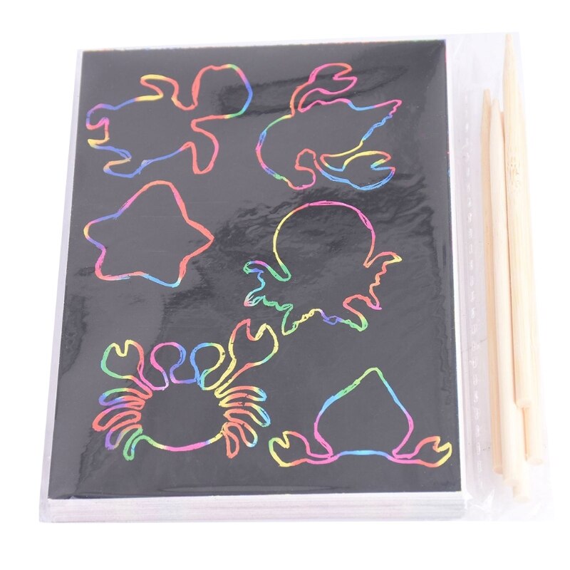 Scratch Rainbow Art Paper Set 50Pcs Magic Scratch off Art Craft Supplies Kits P9YA