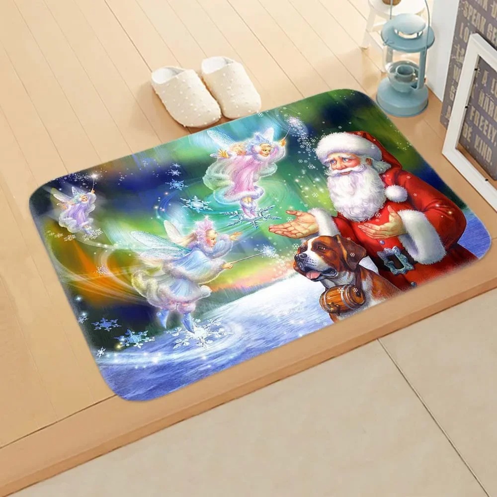 Christmas Kitchen Floor Mats Home Decoration Entrance Door Mat Bedroom Bedside Living Room Carpet Bathroom Non-slip Foot Mat: 1000mmx1000mm / Red