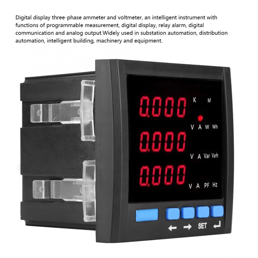 Voltmètre ampèremètre triphasé à LED numérique compteur Programmable multifonctionnel noir