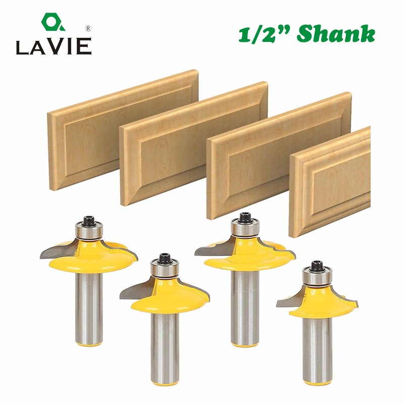 LAVIE 4pcs 8mm 12mm 1/2 Shank Drawer Router Bit Set Round Over Beading Edging Mill Wood Milling Cutter Carbide Woodwork MC02181: 12.7mm Shank