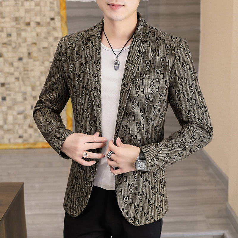 Full Print Blazers for Men Autumn Winter Casual Suit Jacket Slim Wedding Business Dress Coat Street Wear Social Blazer Masculino