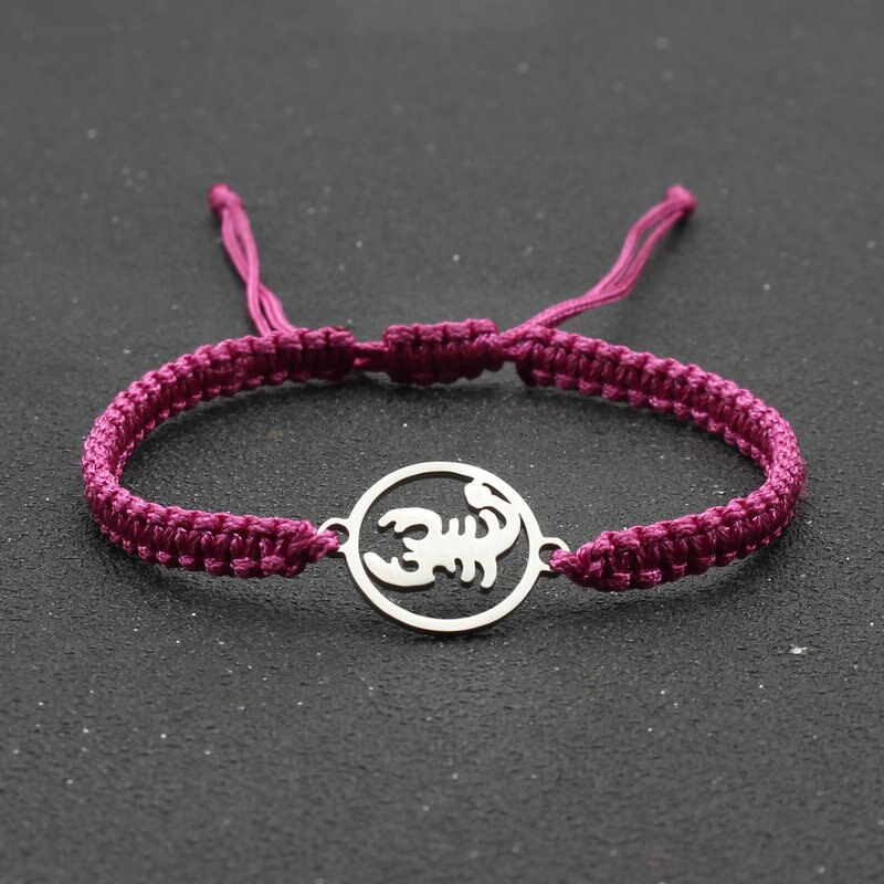 Pulsera de acero inoxidable para hombre, brazalete de escorpión, cadena de cuerda ajustable trenzada hecha a mano, de amistad: Rose Red