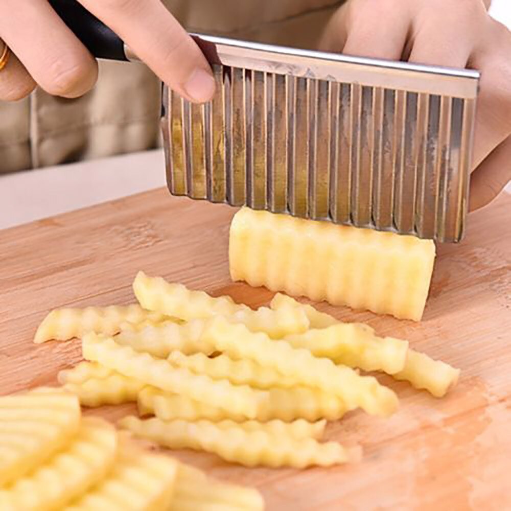 French Wave Potato Strips Cutter Wavy Edge Knife Chips Making chopper Metal Blade Fruit Vegetable Salad Cutter Knives