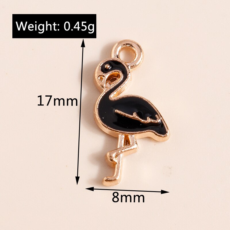 Breloques flamant rose de dessin animé pour bijoux, joli oiseau en émail, collier, boucle d'oreille, accessoires exécutifs, 10 pièces, 17x8mm