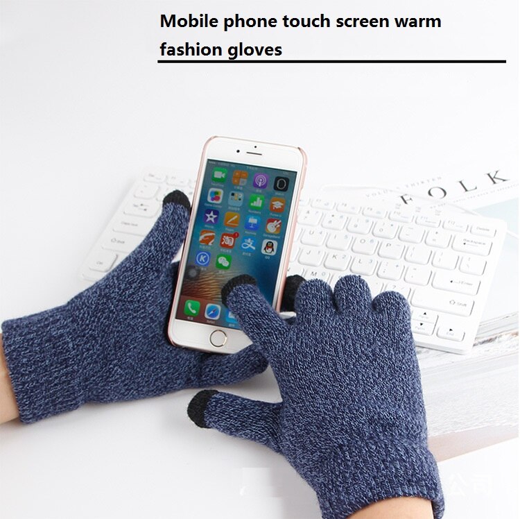 Winter Touchscreen Handschoenen Vrouwen Mannen Warm Stretch Knit Mittens Imitatie Wol Volledige Vinger Gehaakte Touch Screen Handschoenen