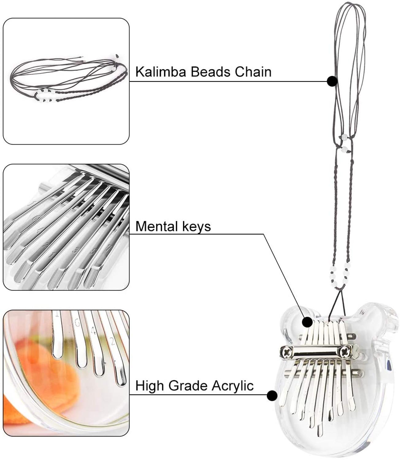 Kalimba Clear Mini Kalimba Crystal 8 Key Portable Mbira Finger Piano Best for Kids, Birthday, Christmas, Beginner, Party