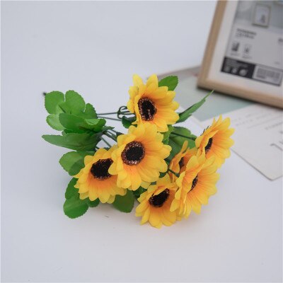 Bouquet de fleurs de tournesol en soie, 7 têtes, 30cm, pour décoration intérieure de noël, maison, mariage, fausses plantes, fleurs artificielles: orange